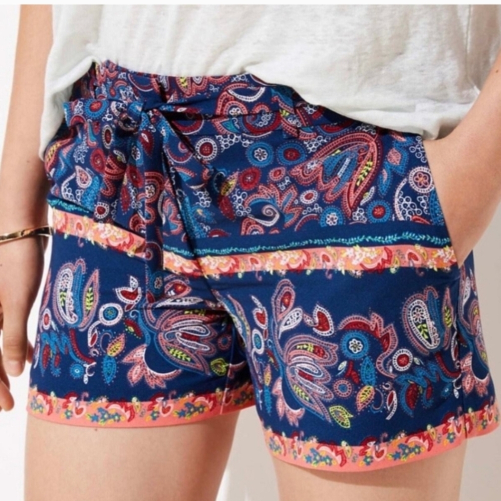 LOFT Belted Paisley Print Shorts | Size 6 | Boho Summer Style